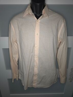 Perry Ellis Peach Micro-Print Long Sleeve Dress Shirt